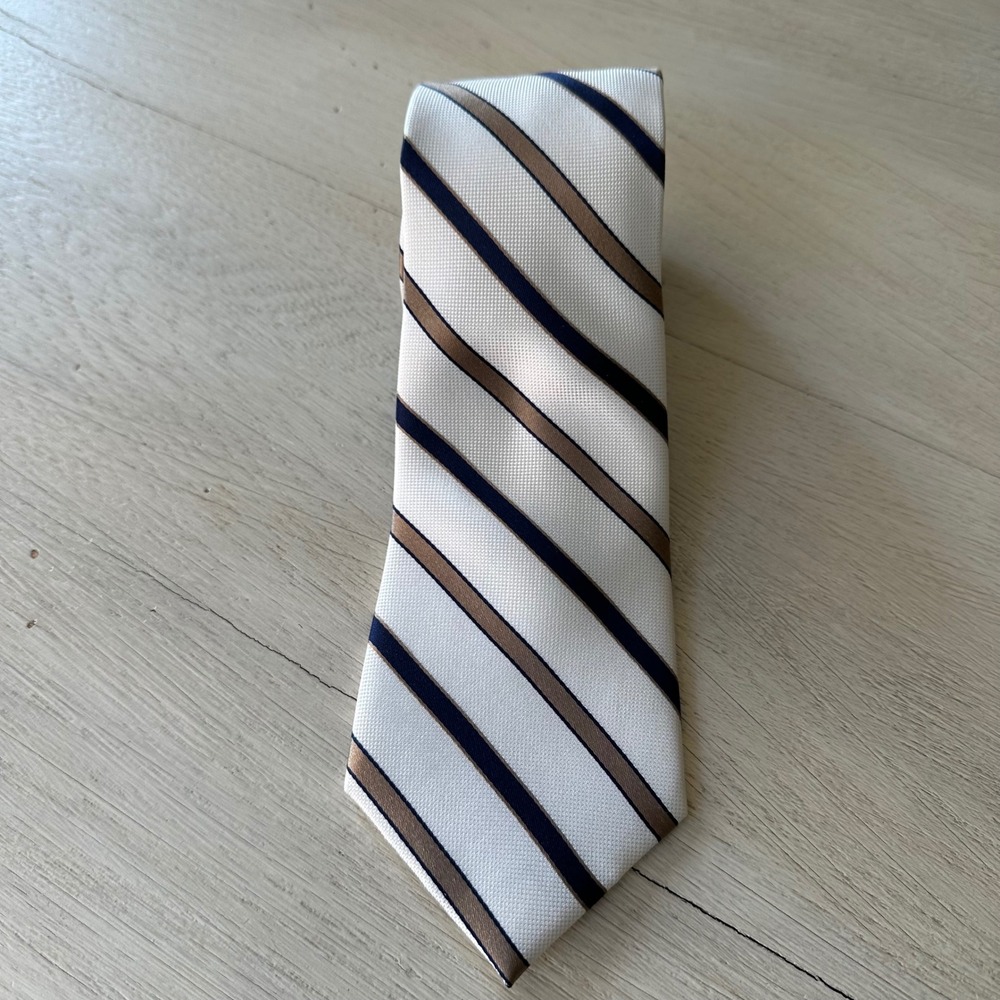 Tommy Hilfiger Men's Silk Striped Necktie Beige Blue Brown‎ Classic Business